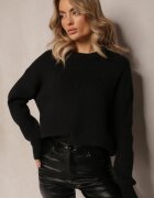 studio eleven Pulover Negru Tricotat cu Decolteu Rotund Aissorne