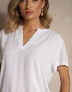 Sublevel Bluză Albă din Viscoză cu Decolteu în V Savelae