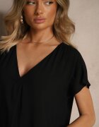 Sublevel Bluză Neagră tip Liliac din Vâscoză Decorată cu Pliuri Paslitia