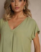 Sublevel Bluză Verde din Viscoză cu Decolteu Triunghiular Tilimira
