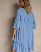 Sublevel Rochie Albastră de Vâscoză cu croi evazat decorată cu volane Lirione