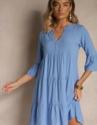 Sublevel Rochie Albastră de Vâscoză cu croi evazat decorată cu volane Lirione
