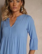 Sublevel Rochie Albastră de Vâscoză cu croi evazat decorată cu volane Lirione