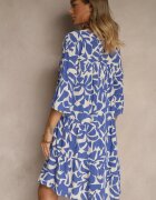 Sublevel Rochie Albastră din Vâscoză cu Croială Evazată cu Imprimeu Abstract Lirese