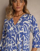 Sublevel Rochie Albastră din Vâscoză cu Croială Evazată cu Imprimeu Abstract Lirese