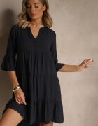 Sublevel Rochie Bleumarin din viscoză cu croială evazată decorată cu volane Lirione