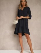 Sublevel Rochie Bleumarin din viscoză cu croială evazată decorată cu volane Lirione