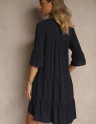 Sublevel Rochie Bleumarin din viscoză cu croială evazată decorată cu volane Lirione