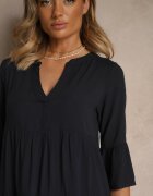 Sublevel Rochie Bleumarin din viscoză cu croială evazată decorată cu volane Lirione