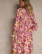 Sublevel Rochie Galben-Bordo din Viscoză cu Croială Cloș cu Imprimeu Abstract Lirese