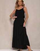 Sublevel Rochie neagră evazată din viscoză cu bretele Flesira