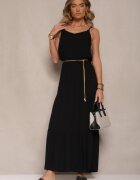 Sublevel Rochie neagră evazată din viscoză cu bretele Flesira