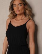 Sublevel Rochie neagră evazată din viscoză cu bretele Flesira