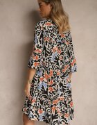 Sublevel Rochie Negru-Bej din Viscoză cu Croială Cloș cu Imprimeu Abstract Lirese