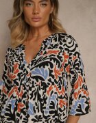 Sublevel Rochie Negru-Bej din Viscoză cu Croială Cloș cu Imprimeu Abstract Lirese