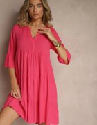 Sublevel Rochie Roz închis de Vâscoză cu Croială Cloș Decorată cu Volane Lirione