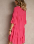 Sublevel Rochie Roz închis de Vâscoză cu Croială Cloș Decorată cu Volane Lirione
