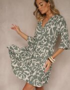 Sublevel Rochie Verde închis din Vâscoză cu croială evazată cu model abstract Lirese