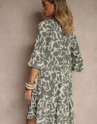 Sublevel Rochie Verde închis din Vâscoză cu croială evazată cu model abstract Lirese