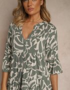 Sublevel Rochie Verde închis din Vâscoză cu croială evazată cu model abstract Lirese