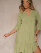 Sublevel Rochie Verde Vâscoză Evazată cu volane Lirione