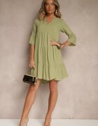 Sublevel Rochie Verde Vâscoză Evazată cu volane Lirione