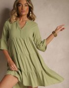 Sublevel Rochie Verde Vâscoză Evazată cu volane Lirione