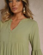Sublevel Rochie Verde Vâscoză Evazată cu volane Lirione