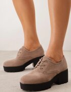super mode Pantofi Oxford cu toc gros și talpă profilată cu branț din piele naturală Ajonia Bej închis