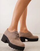 super mode Pantofi Oxford cu toc gros și talpă profilată cu branț din piele naturală Ajonia Bej închis