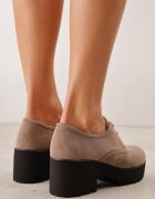 super mode Pantofi Oxford cu toc gros și talpă profilată cu branț din piele naturală Ajonia Bej închis