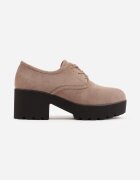 super mode Pantofi Oxford cu toc gros și talpă profilată cu branț din piele naturală Ajonia Bej închis