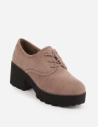 super mode Pantofi Oxford cu toc gros și talpă profilată cu branț din piele naturală Ajonia Bej închis