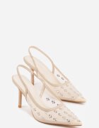 super mode Sandale Aurii Slingback cu toc cui din plasă Decorate cu Zirconiu Lilinyra