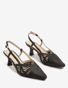 super mode Sandale Negre Împletite cu toc pisicuță Slingback Felorna