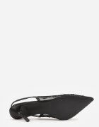 super mode Sandale Negre Slingback cu Toc Subțire din Plasă Decorate cu Zirconii Lilinyra