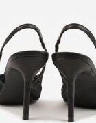 super mode Sandale Negre Slingback cu Toc Subțire din Plasă Decorate cu Zirconii Lilinyra