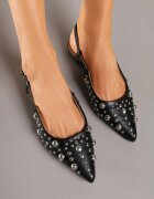 super mode Sandale Negre Tip Slingback cu Decorațiuni 3D Lisatria
