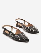 super mode Sandale Negre Tip Slingback cu Decorațiuni 3D Lisatria