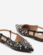 super mode Sandale Negre Tip Slingback cu Decorațiuni 3D Lisatria