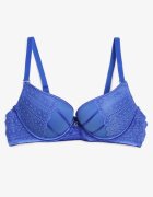  Sutien Albastru cu Push-up Decorat cu Dantelă și Strasuri Topazia