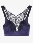  Sutien Bleumarin cu Dantelă Decorativă la Spate și Închidere cu Zirconii Ferna