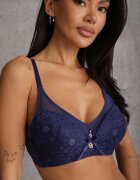  Sutien bleumarin decorat cu inserții transparente și dantelă Brannor