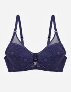  Sutien bleumarin decorat cu inserții transparente și dantelă Brannor