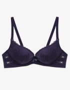  Sutien bleumarin din Dantelă Tip Push-Up cu Cupe Întărite și Decorațiuni Ellalli