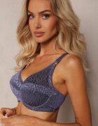  Sutien Bleumarin-Gri din dantelă cu întăritură și bretele reglabile Lurefia