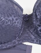  Sutien Bleumarin-Gri din dantelă cu întăritură și bretele reglabile Lurefia