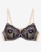  Sutien bleumarin și bej de dantelă cu motiv floral Nelamis