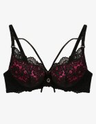  Sutien din dantelă Negru-Fuchsia cu Cirkonii și Efect Push-Up Ivantia