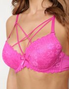  Sutien Fucsia din Dantelă model Full Cup cu Bretele Decorative la Decolteu Gamela